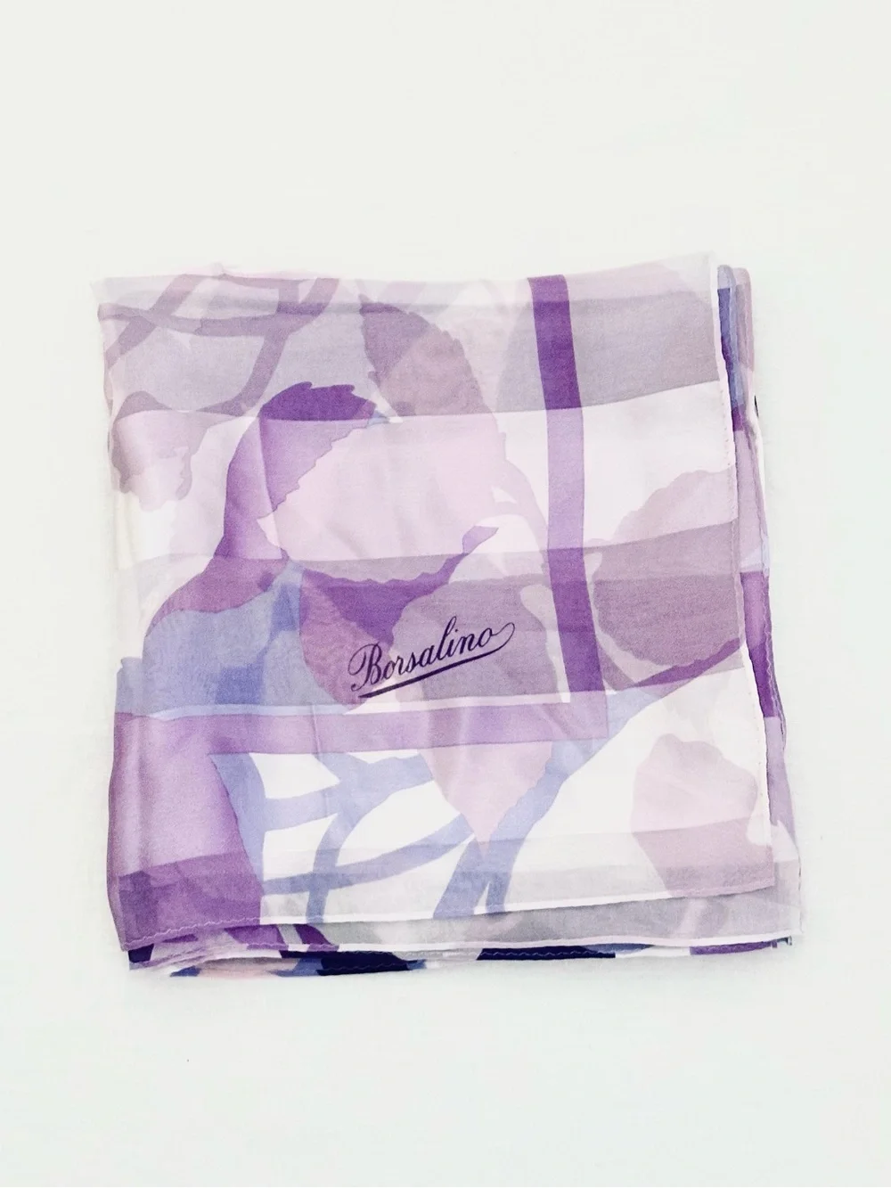 Borsalino Silk Scarf in Lilac Purple Floral Print 34” x 34” Vintage